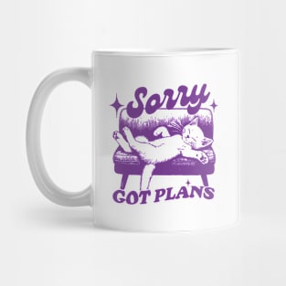 Sorry Got Plans Retro Graphic T-Shirt, Vintage Unisex Adult T Shirt, Vintage Kitten T Shirt, Nostalgia Cat Mug